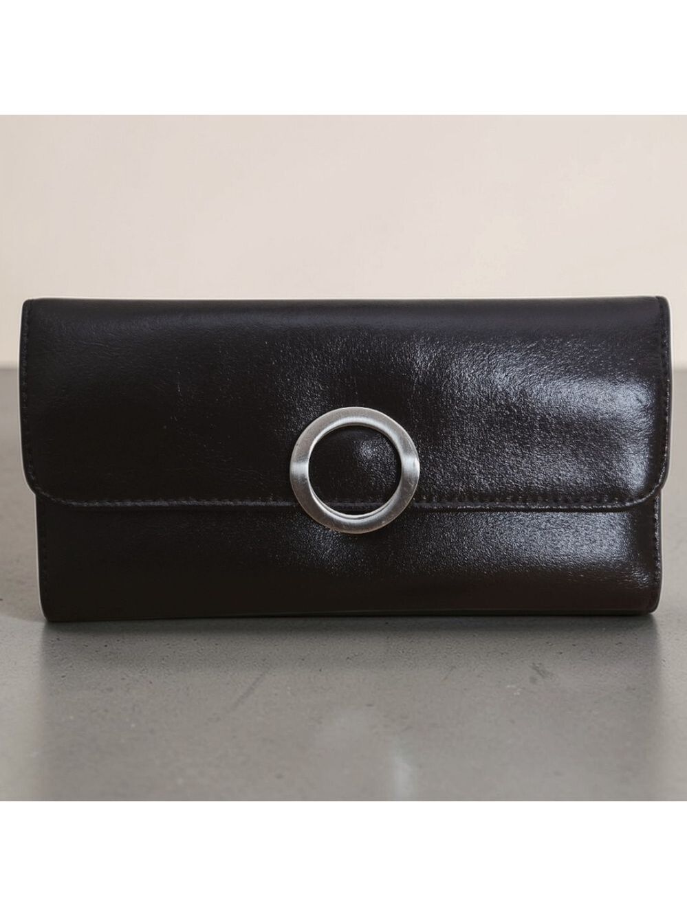 Wilsons Leather Maxima Burgundy Tri Fold Wallet Silver Ring Checkbook Holder